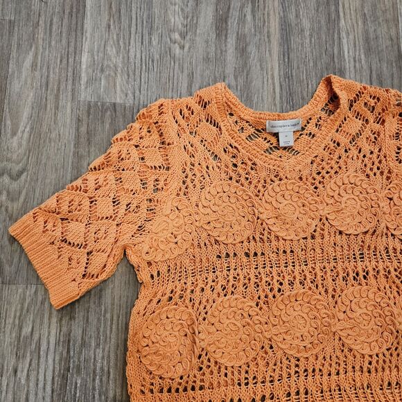 Vtg Christopher & Banks Crochet Sweater Womens M Orange Bohemian Cottage Beach - Picture 2 of 9